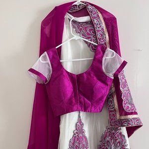 Pink and White Lehenga With Embroidery Work